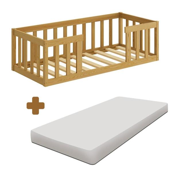 Imagem de Cama Infantil Montessoriana Com Grade De Proteção Nogueira Com Colchão Eler Shop Jm