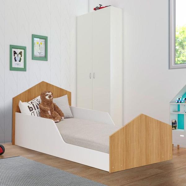 Imagem de Cama Infantil Montessoriana Com Grades De Proteção Branco Nature Ceci Shop JM