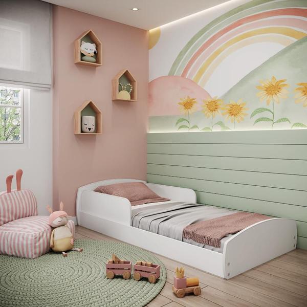 Imagem de Cama Infantil Montessoriana com Proteção Lateral Aurora Movelbras Branco