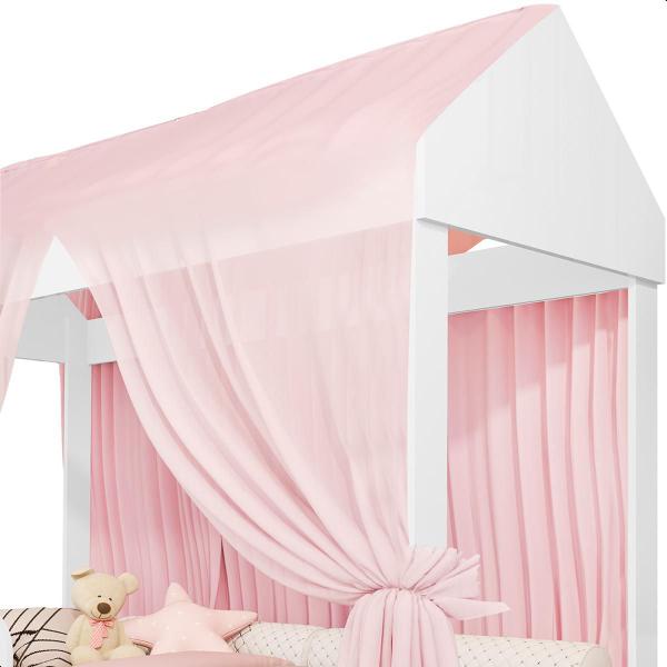 Imagem de Cama Infantil Montessoriana Crystal Com Colchão e Voal Rosa