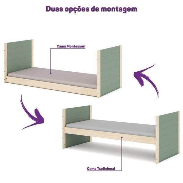 Imagem de Cama Infantil Montessoriana Garden com Grade Dupla Casatema Verde/Natural