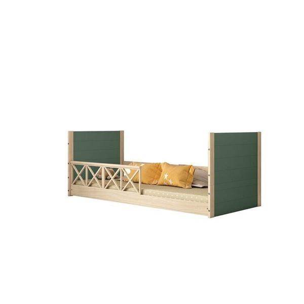 Imagem de Cama Infantil Montessoriana Garden com Grade Dupla Casatema Verde/Natural