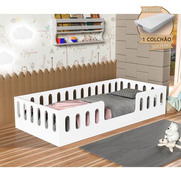 Imagem de Cama Infantil Montessoriana Helo Solteiro com Colchão - Branca