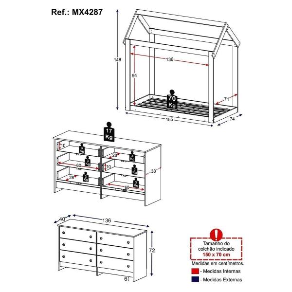 Imagem de Cama Infantil Montessoriana para Colchão 150 x 70cm com Cômoda Bambolê Multimóveis MX4287