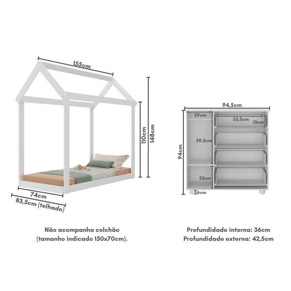 Imagem de Cama Infantil Montessoriana para Colchão 150x70cm com Cômoda Pimpolho Multimóveis MX4281