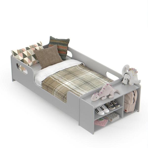 Cama Infantil Montessoriana para Quarto de Criança com Nicho e Proteção Lateral Cinza - Select Móveis Imagem de Cama Infantil Montessoriana para Quarto de Criança com Nicho e Proteção Lateral Cinza
