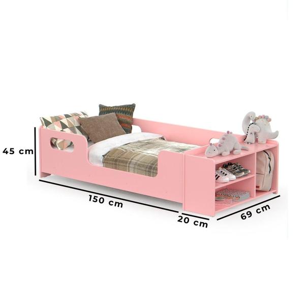 Cama Infantil Montessoriana para Quarto de Criança com Nicho e Proteção Lateral Rosa - Select Móveis Imagem de Cama Infantil Montessoriana para Quarto de Criança com Nicho e Proteção Lateral Rosa