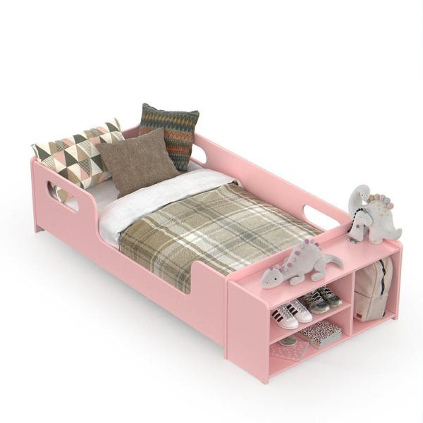 Cama Infantil Montessoriana para Quarto de Criança com Nicho e Proteção Lateral Rosa - Select Móveis Imagem de Cama Infantil Montessoriana para Quarto de Criança com Nicho e Proteção Lateral Rosa