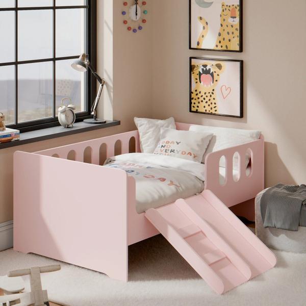 Cama Infantil Montessoriana Quarto de Criança com Escada Escorregador Rosa - Select Móveis Imagem de Cama Infantil Montessoriana Quarto de Criança com Escada Escorregador Rosa