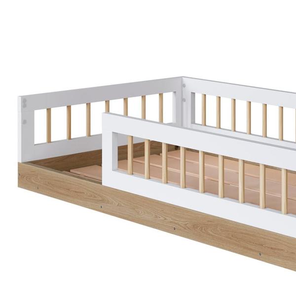 Imagem de Cama Infantil Montessoriana Solteiro 84 x 195 cm Aveiro Oak Branco Jarne Completa Móveis