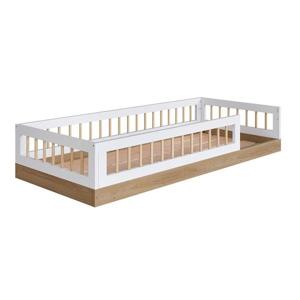 Imagem de Cama Infantil Montessoriana Solteiro 84 x 195 cm Aveiro Oak Branco Jarne Completa Móveis