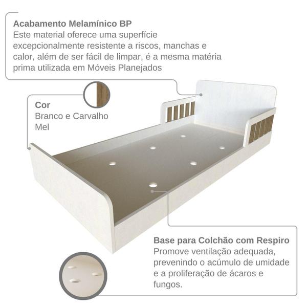 Imagem de Cama Infantil Montessoriana Solteiro New Cori Yescasa Branco/Carvalho Mel