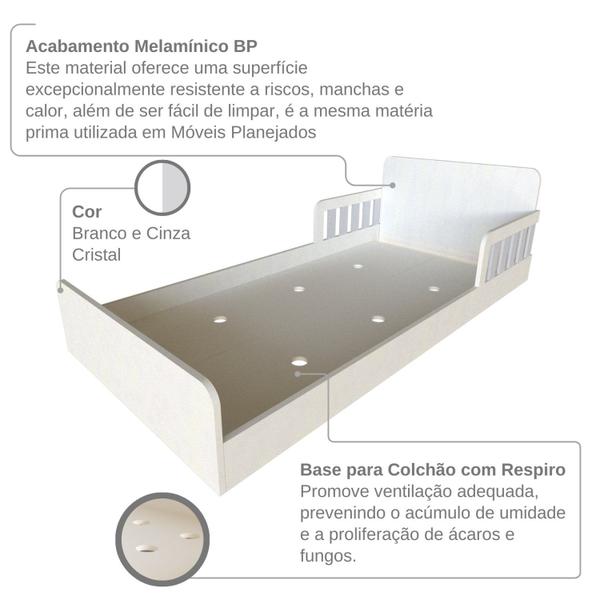 Imagem de Cama Infantil Montessoriana Solteiro New Cori Yescasa Branco/Cinza Cristal