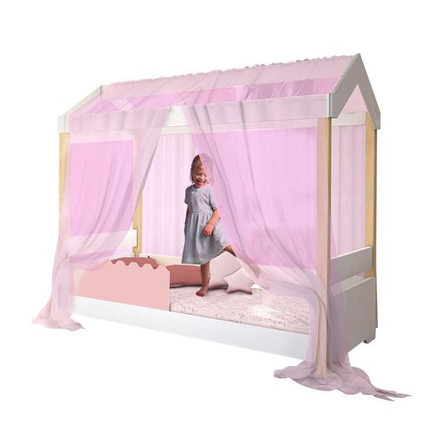 Imagem de Cama Infantil Montessoriana Solteiro Rose Com Voal Rosa Divaloto