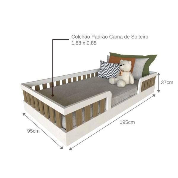 Imagem de Cama Infantil Montessoriana Solteiro Sol Yescasa Branco/Carvalho Mel