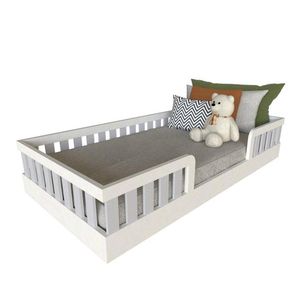 Imagem de Cama Infantil Montessoriana Solteiro Sol Yescasa Branco/Cinza Cristal