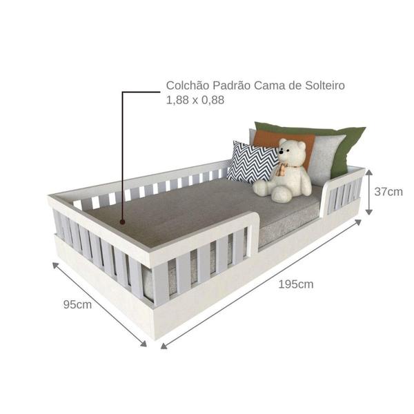 Imagem de Cama Infantil Montessoriana Solteiro Sol Yescasa Branco/Cinza Cristal