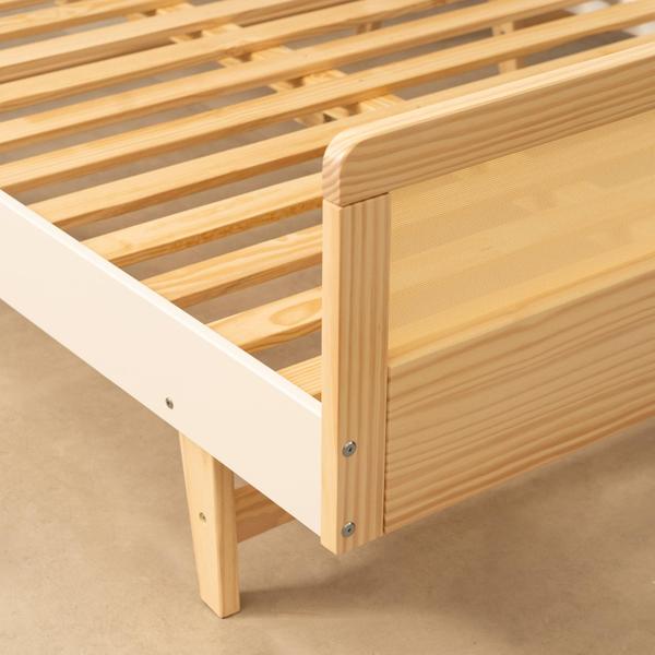 Imagem de Cama Infantil Montessoriano Casal Lift em Madeira Maciça com Rattan Casatema Branco/Natural