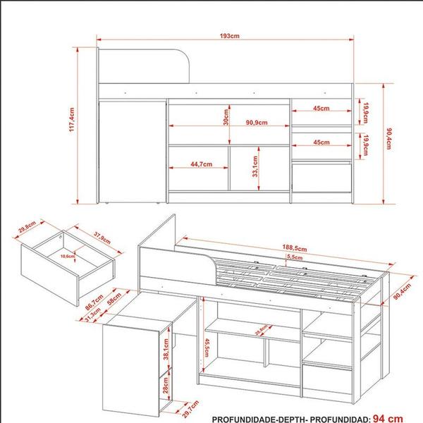 Imagem de Cama Infantil Multifuncional 193x117,5x94cm Amêndoa