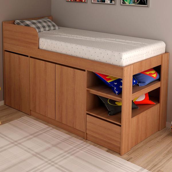 Imagem de Cama Infantil Multifuncional 2 Portas com Escrivaninha Amêndoa - Tecno Mobili