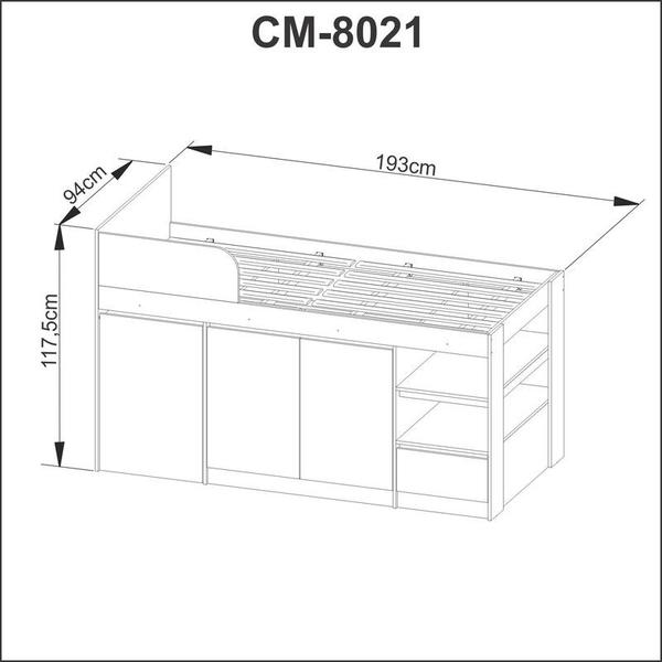 Imagem de Cama Infantil Multifuncional com Escrivaninha, Gaveta e Armários CM8021  Amêndoa Tecnomobili