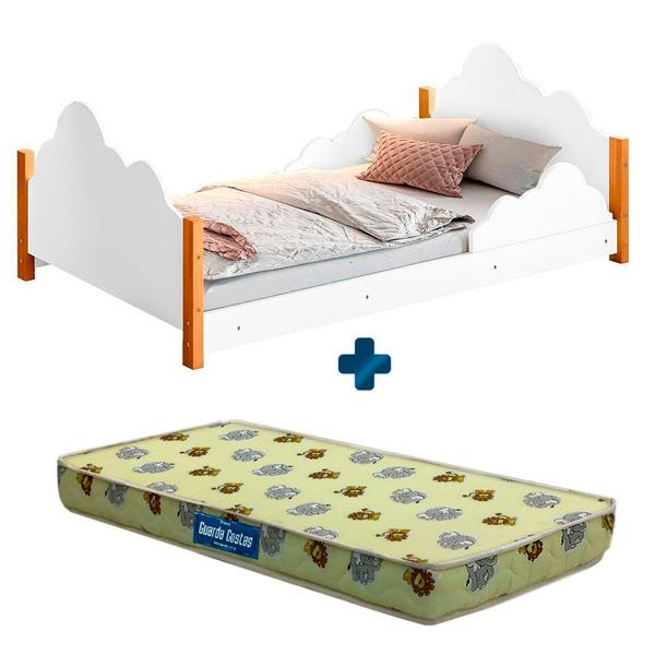 Imagem de Cama Infantil Nuvem Com Grade De Proteção Branca Cristal Divaloto Com Colchão Probel