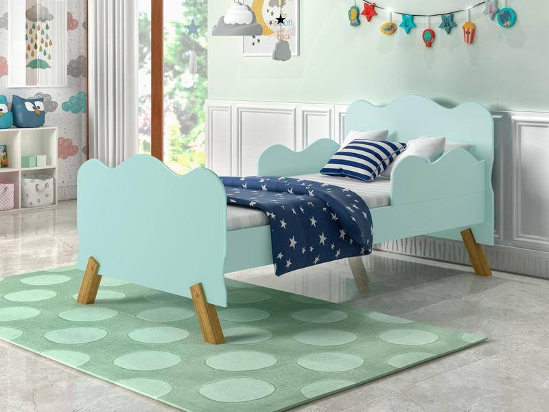 Imagem de Cama Infantil Nuvem Verde com Proteção Lateral e Colchão