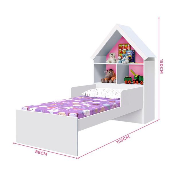 Imagem de Cama Infantil Prateleiras Casinha Branco Flex Gabrielli Com Colchão Probel Guarda Costas