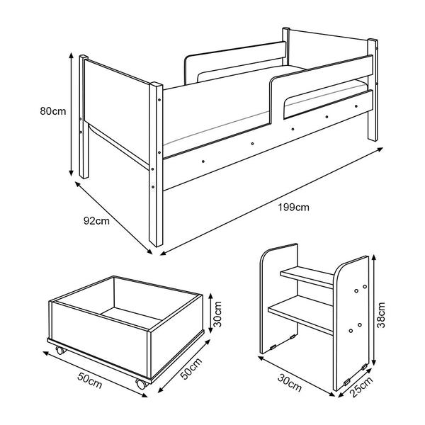 Imagem de Cama Infantil Premium Com 2 Baus Organizador E Escada Luna Plus Nature Com Colchão