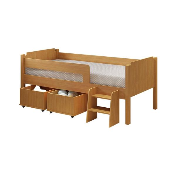 Imagem de Cama Infantil Premium Com 2 Baus Organizador E Escada Luna Plus Nature Com Colchão