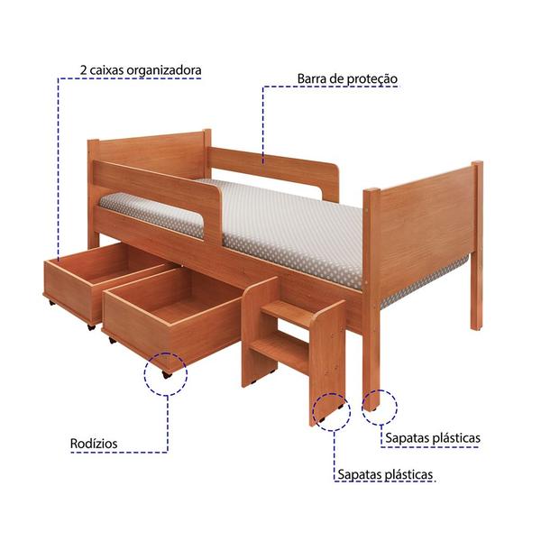 Imagem de Cama Infantil Premium Com 2 Baus Organizador E Escada Luna Plus Nature