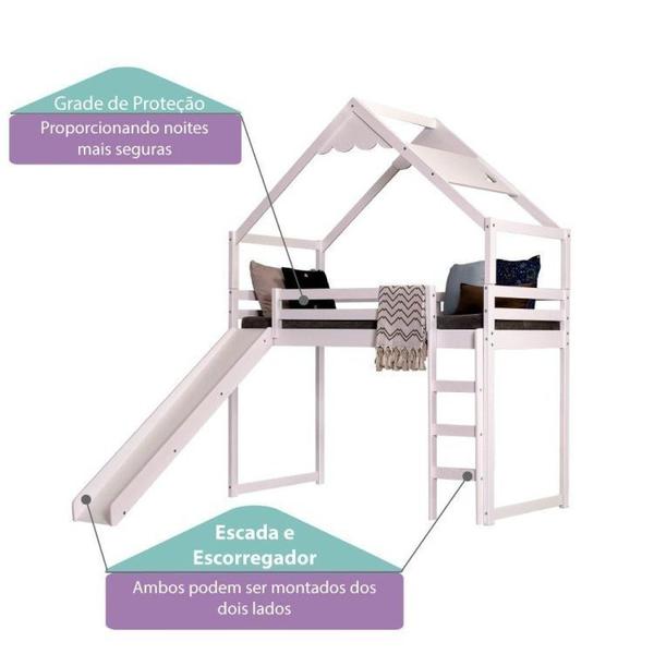 Imagem de Cama Infantil Prime Alta II com Escorregador e Telhado Lua Casatema