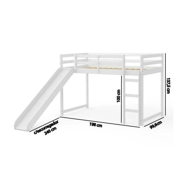 Imagem de Cama Infantil Prime Alta II com Escorregador Laca Branco Casatema