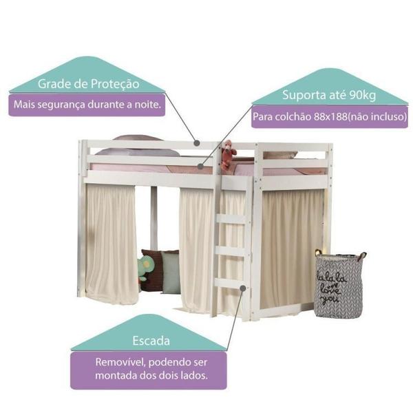 Imagem de Cama infantil Prime Alta II com Telhado II e Tenda Branco/Creme - Casatema