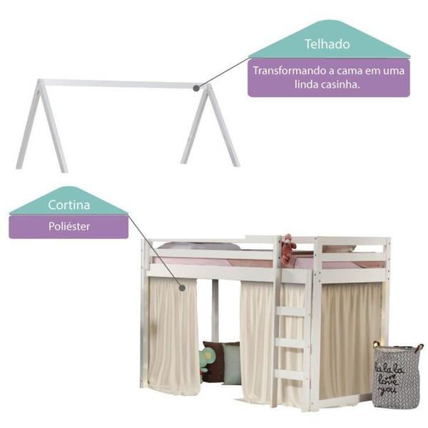 Imagem de Cama Infantil Prime Alta II com Telhado VI e Tenda Casatema Branco/Creme