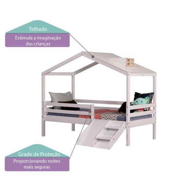 Imagem de Cama Infantil Prime com Telhado Claraboia e Kit Escadinha Casatema Branco/Natural