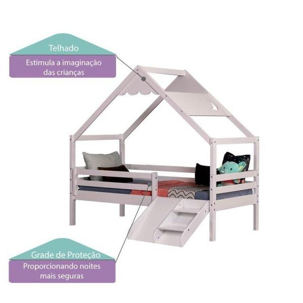 Imagem de Cama Infantil Prime com Telhado Inclinado Lua e Kit Escadinha Casatema