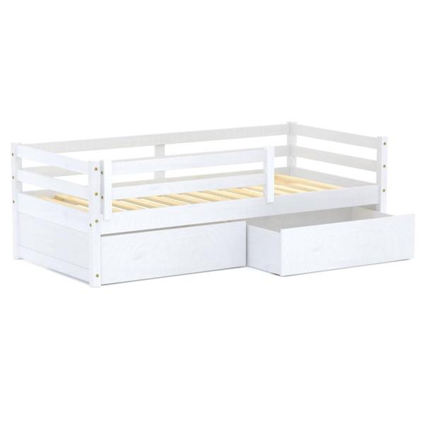 Imagem de Cama Infantil Slim com 02 Gavetas e Grade de Proteção Madeira Maciça Branco Housin