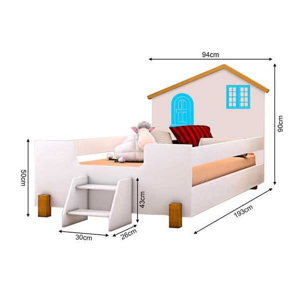 Cama Infantil Solteiro Belissima Azul - Branco e Amêndoa + Luminária Led + Colchão - BABY MOBILIA Imagem de Cama Infantil Solteiro Belissima Azul - Branco e Amêndoa + Luminária Led + Colchão