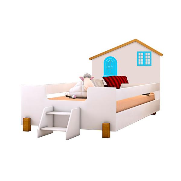 Cama Infantil Solteiro Belissima Azul - Branco e Amêndoa + Luminária Led + Colchão - BABY MOBILIA Imagem de Cama Infantil Solteiro Belissima Azul - Branco e Amêndoa + Luminária Led + Colchão