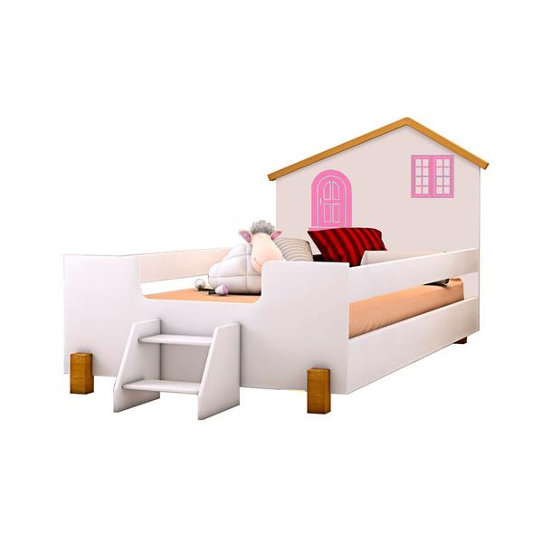 Imagem de Cama Infantil Solteiro Belissima Rosa - Branca e Mel + Kit