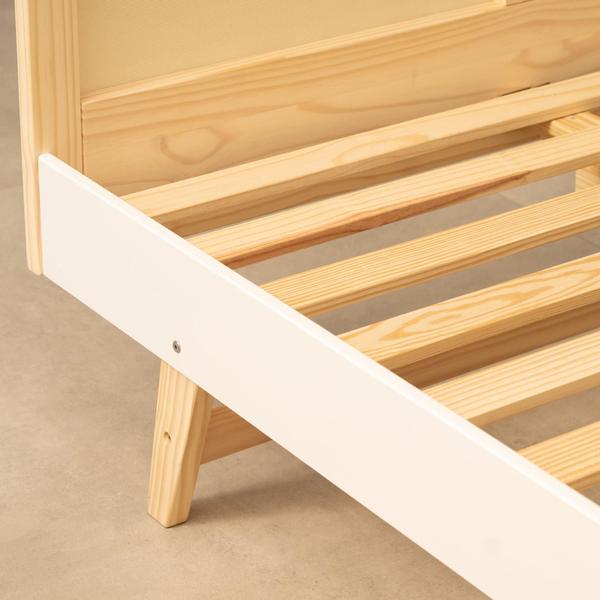 Imagem de Cama Infantil Solteiro Montessoriano Lift em Madeira Maciça com Rattan 1 Grade Casatema Branco/Natural