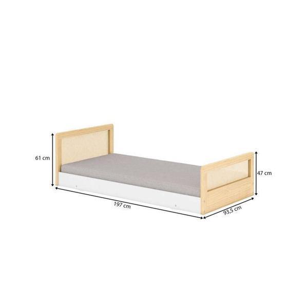 Imagem de Cama Infantil Solteiro Montessoriano Lift em Madeira Maciça com Rattan 2 Grades Casatema Branco/Natural