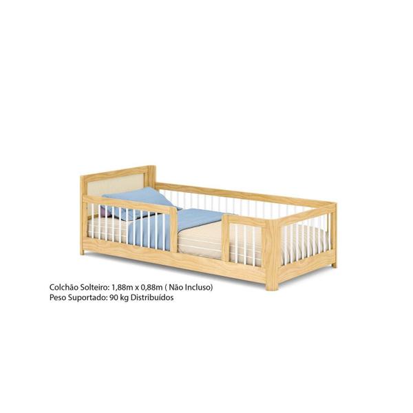 Imagem de Cama Infantil Solteiro Montessoriano Wave com Rattan Casatema Branco/Natural