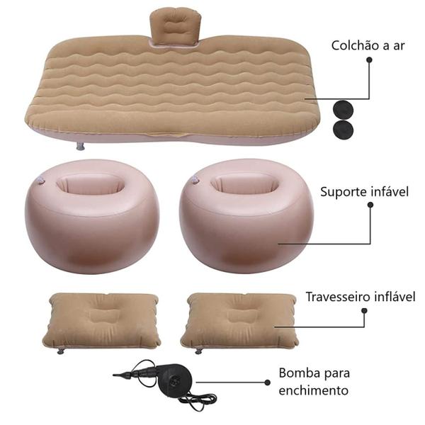 Imagem de Cama Inflável Colchão Carro Veicular Viagem Bege Resistente