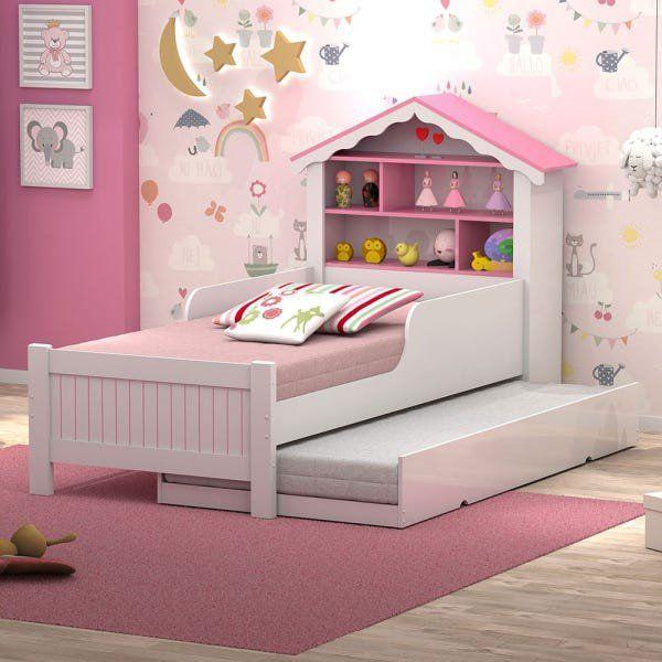 Imagem de Cama Juvenil Casinha Princesa branco/rosa com Colchão e Auxiliar