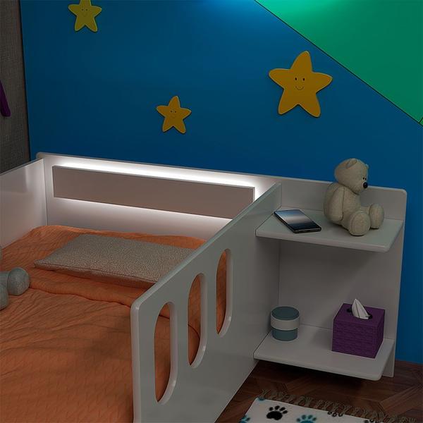 Imagem de Cama Juvenil Infantil Livia com Led Usb Prateleiras Divaloto Acompanha Colchão D18 - Branco