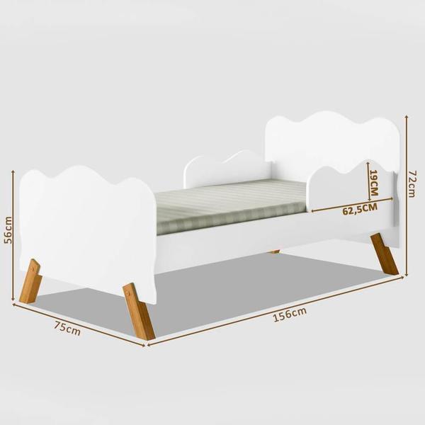 Imagem de Cama Juvenil Infantil Pés Em Madeira Angel Branca Com Colchão Probel Guarda Costas