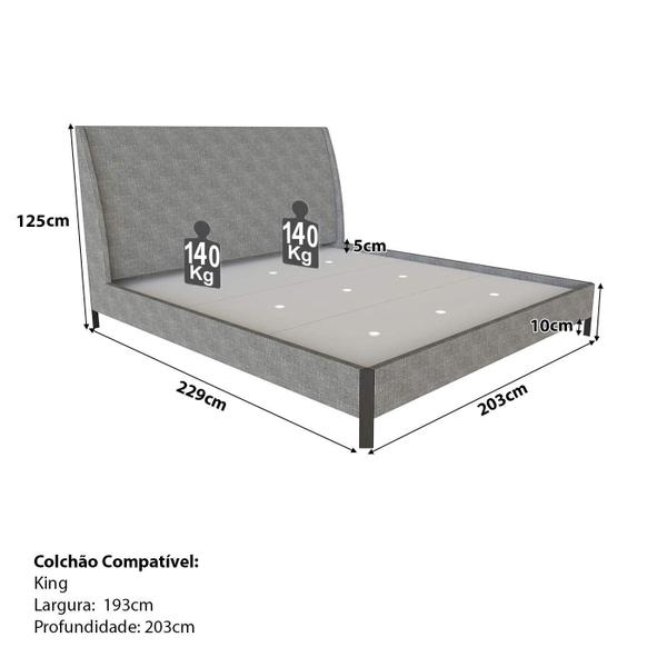 Imagem de Cama King Estofada com Cabeceira Personalizável 100% MDF