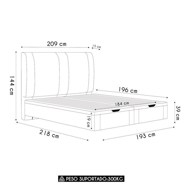 Imagem de Cama King Flutuante Baú Cabeceira 195cm Fly S05 Linho Cinza - Mpozenato